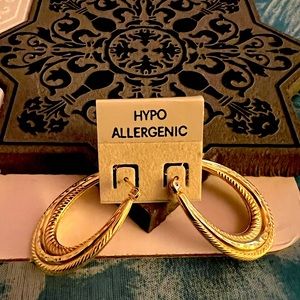 Gold Tone Oval Hoop Earrings